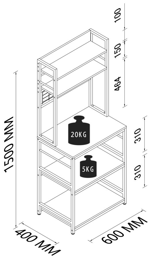 VCM NORDIC Kolari kkkenreol, m. hylder - natur tr og sort jern