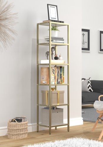 VCM NORDIC Vinali M reol, m. 4 hylder - hvid melamin og guld jern