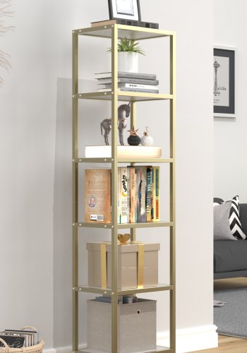 VCM NORDIC Vinali M reol, m. 4 hylder - hvid melamin og guld jern