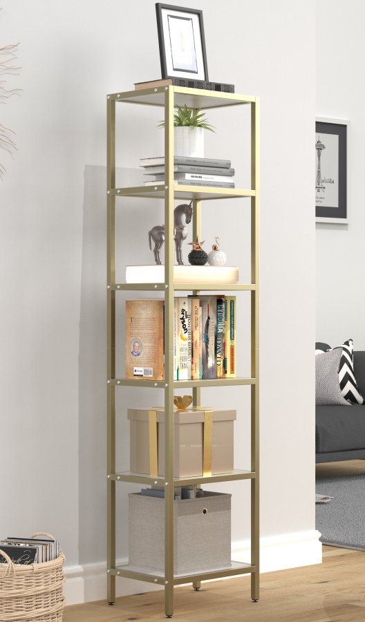 VCM NORDIC Vinali M reol, m. 4 hylder - hvid melamin og guld jern