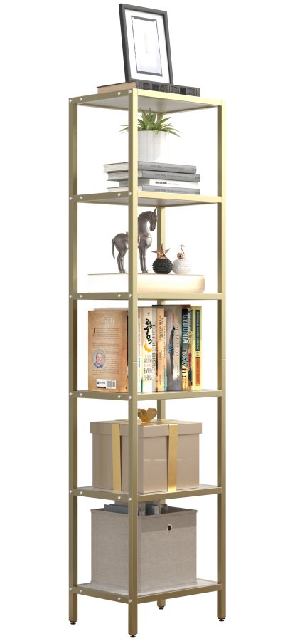 VCM NORDIC Vinali M reol, m. 4 hylder - hvid melamin og guld jern