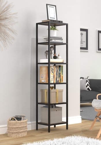 VCM NORDIC Vinali M reol, m. 4 hylder - brun melamin og sort jern