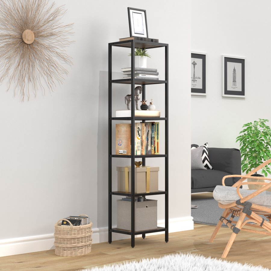 VCM NORDIC Vinali M reol, m. 4 hylder - brun melamin og sort jern