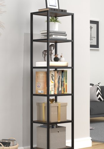 VCM NORDIC Vinali M reol, m. 4 hylder - brun melamin og sort jern