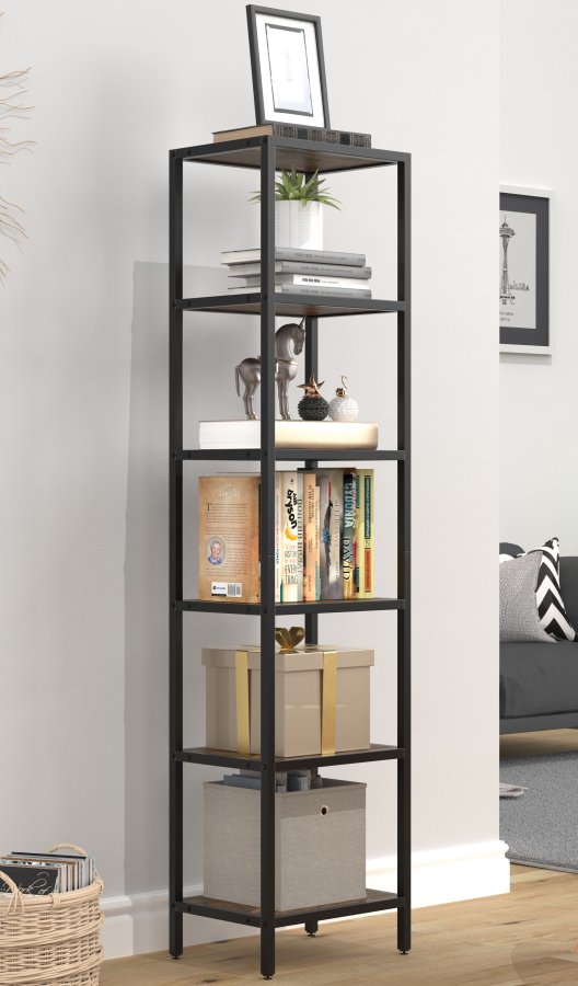 VCM NORDIC Vinali M reol, m. 4 hylder - brun melamin og sort jern