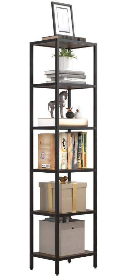 VCM NORDIC Vinali M reol, m. 4 hylder - brun melamin og sort jern