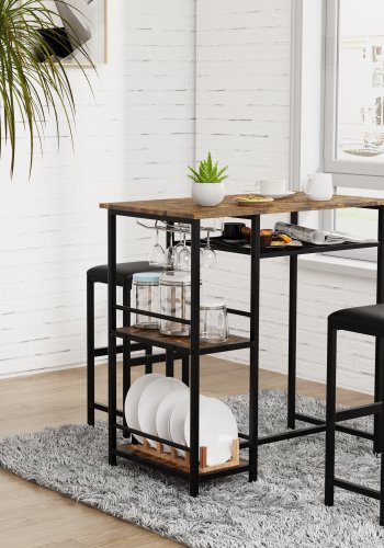 VCM NORDIC Kolari barbord og 2 barstole - natur tr og sort jern (st med 3)