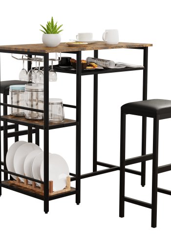 VCM NORDIC Kolari barbord og 2 barstole - natur tr og sort jern (st med 3)