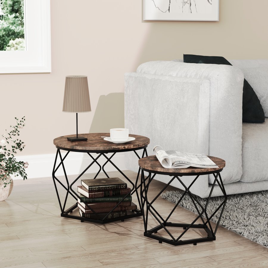 VCM NORDIC Helaro M sidebord, rund - natur tr og sort jern (st med 2)