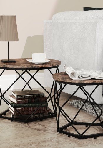 VCM NORDIC Helaro M sidebord, rund - natur tr og sort jern (st med 2)