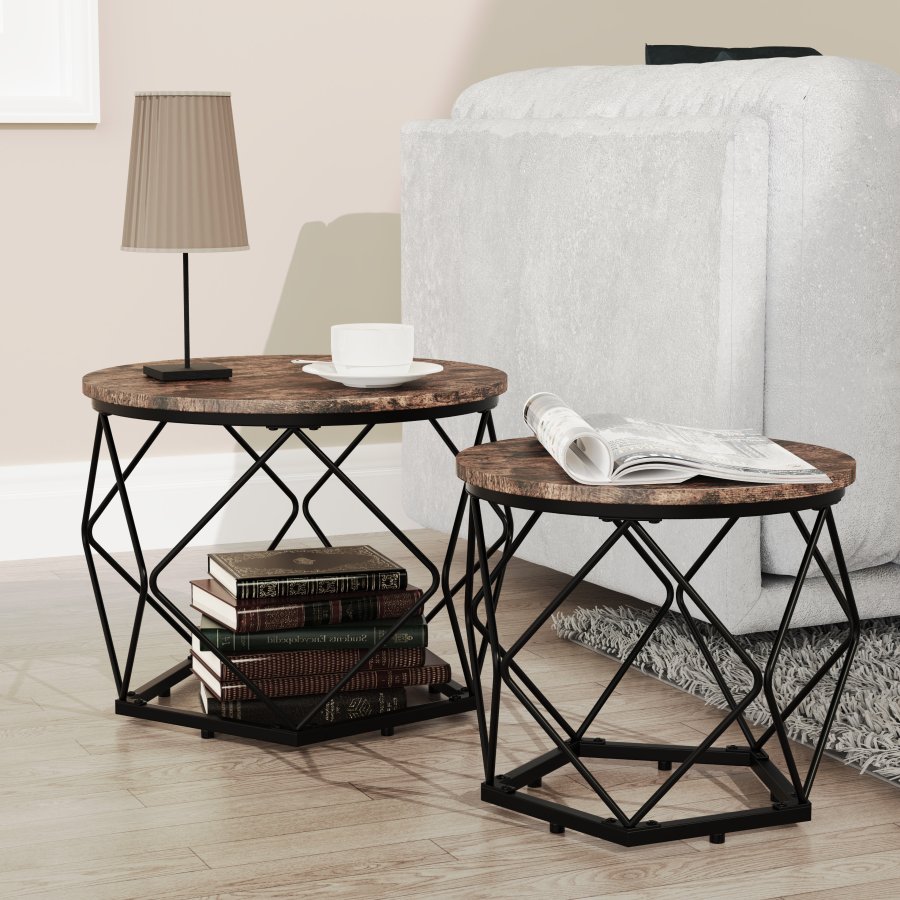 VCM NORDIC Helaro M sidebord, rund - natur tr og sort jern (st med 2)