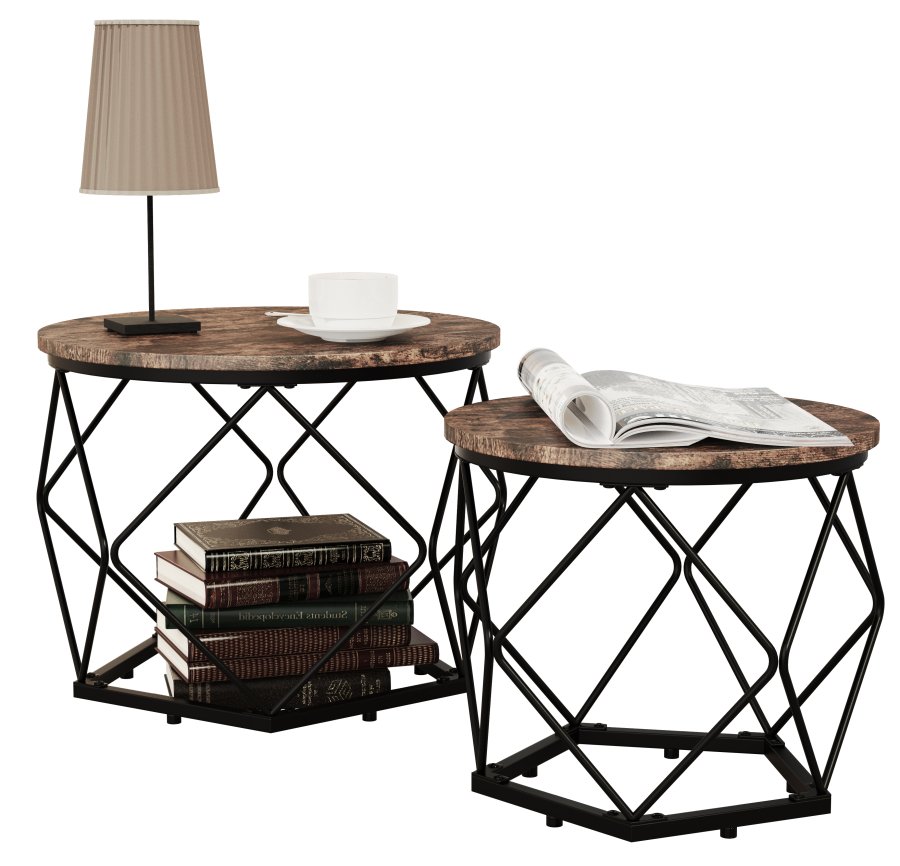 VCM NORDIC Helaro M sidebord, rund - natur tr og sort jern (st med 2)