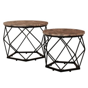 VCM NORDIC Helaro M sidebord, rund - natur tr og sort jern (st med 2)