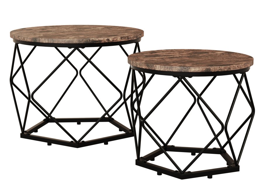 VCM NORDIC Helaro M sidebord, rund - natur tr og sort jern (st med 2)