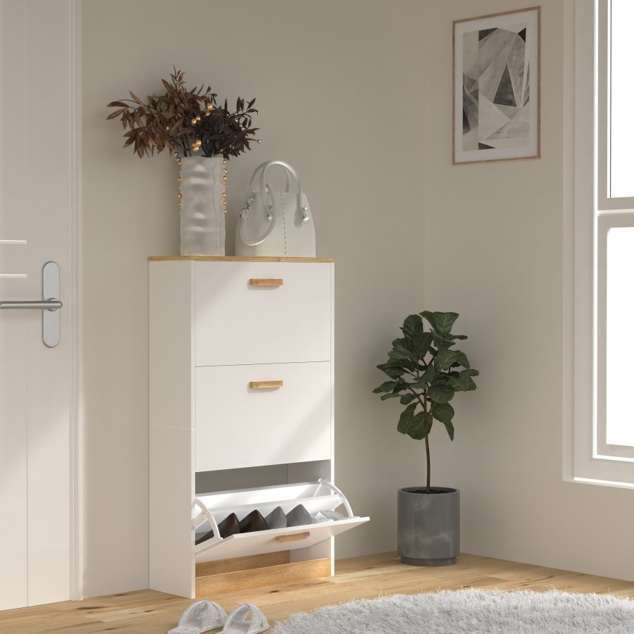 VCM NORDIC Halom M skoskab, m. 3 lger - hvid/natur tr