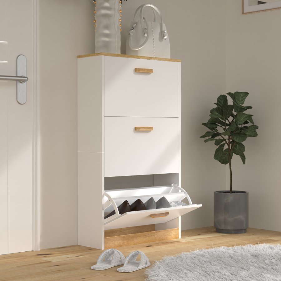 VCM NORDIC Halom M skoskab, m. 3 lger - hvid/natur tr