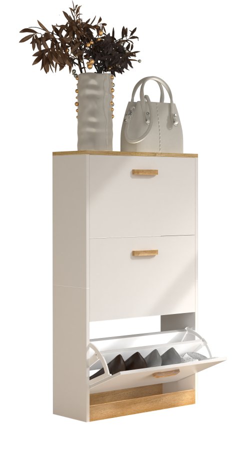 VCM NORDIC Halom M skoskab, m. 3 lger - hvid/natur tr