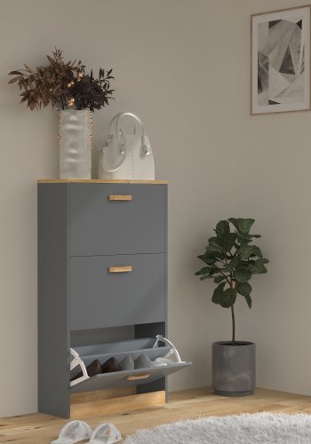 VCM NORDIC Halom M skoskab, m. 3 lger - antracitgr/natur tr