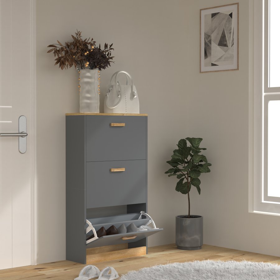 VCM NORDIC Halom M skoskab, m. 3 lger - antracitgr/natur tr