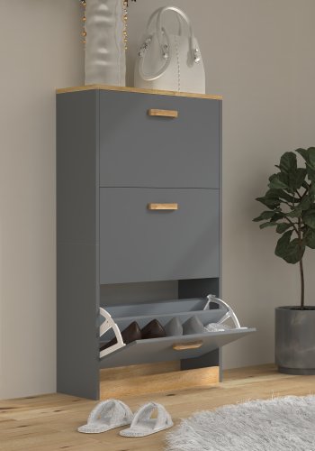 VCM NORDIC Halom M skoskab, m. 3 lger - antracitgr/natur tr