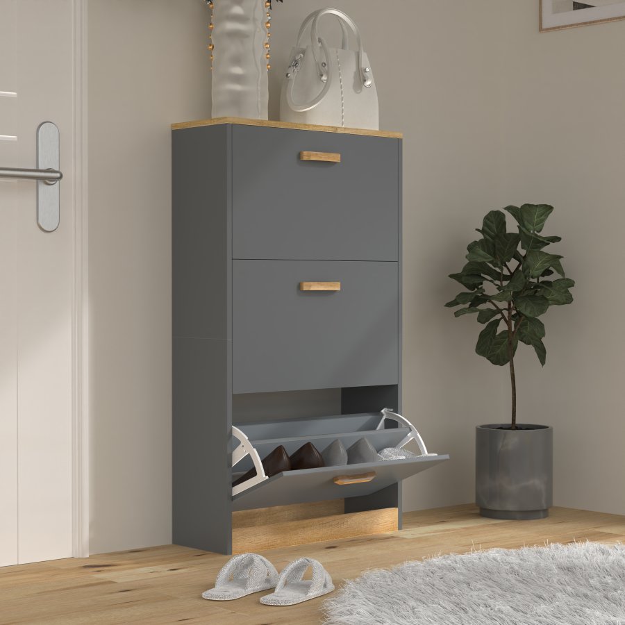 VCM NORDIC Halom M skoskab, m. 3 lger - antracitgr/natur tr