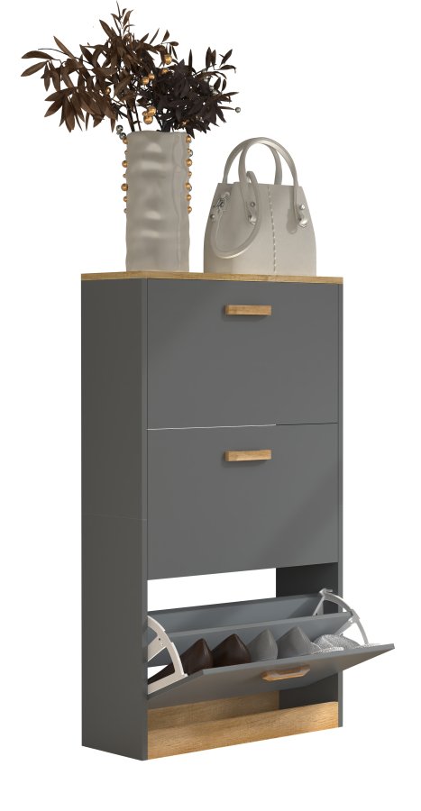 VCM NORDIC Halom M skoskab, m. 3 lger - antracitgr/natur tr