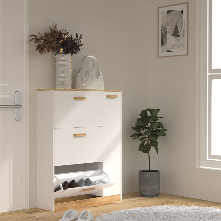 VCM NORDIC Halom L skoskab, m. 4 lger - hvid/natur tr