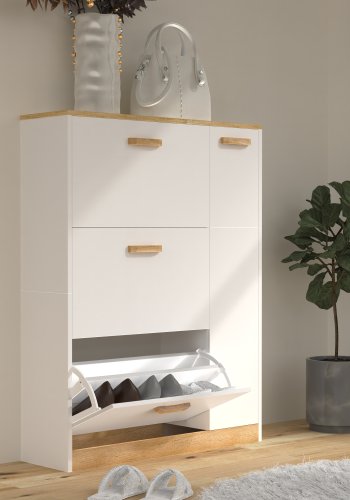 VCM NORDIC Halom L skoskab, m. 4 lger - hvid/natur tr