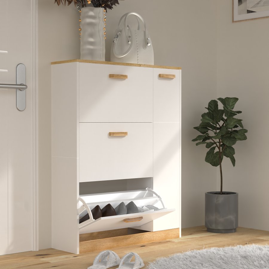 VCM NORDIC Halom L skoskab, m. 4 lger - hvid/natur tr