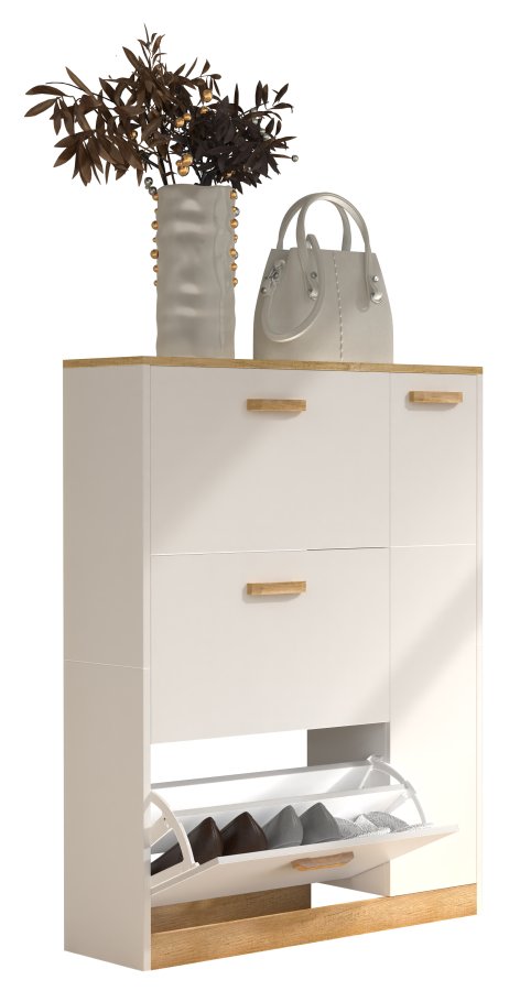 VCM NORDIC Halom L skoskab, m. 4 lger - hvid/natur tr