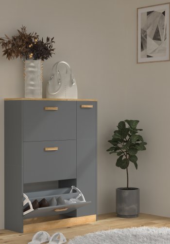 VCM NORDIC Halom L skoskab, m. 4 lger - antracitgr/natur tr