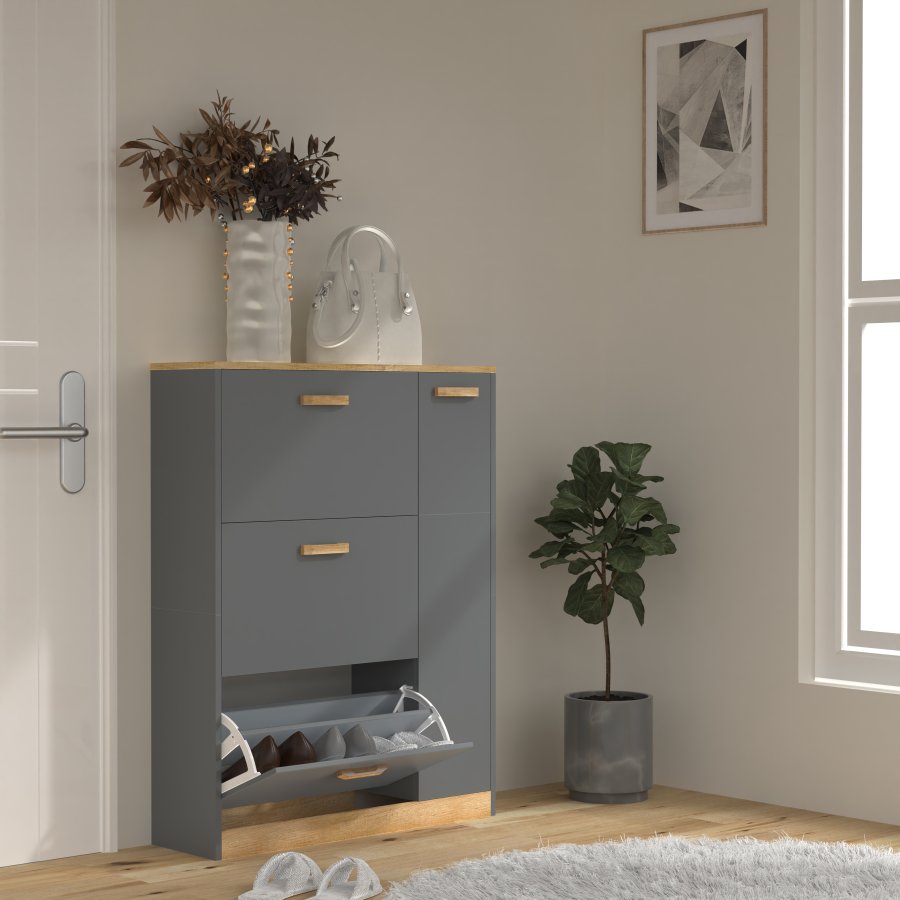 VCM NORDIC Halom L skoskab, m. 4 lger - antracitgr/natur tr