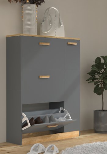 VCM NORDIC Halom L skoskab, m. 4 lger - antracitgr/natur tr