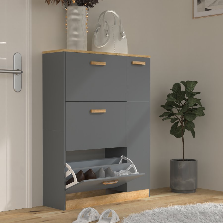 VCM NORDIC Halom L skoskab, m. 4 lger - antracitgr/natur tr