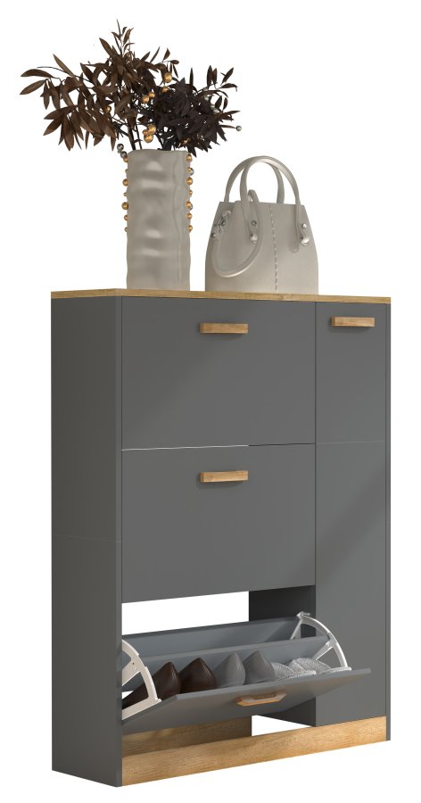 VCM NORDIC Halom L skoskab, m. 4 lger - antracitgr/natur tr