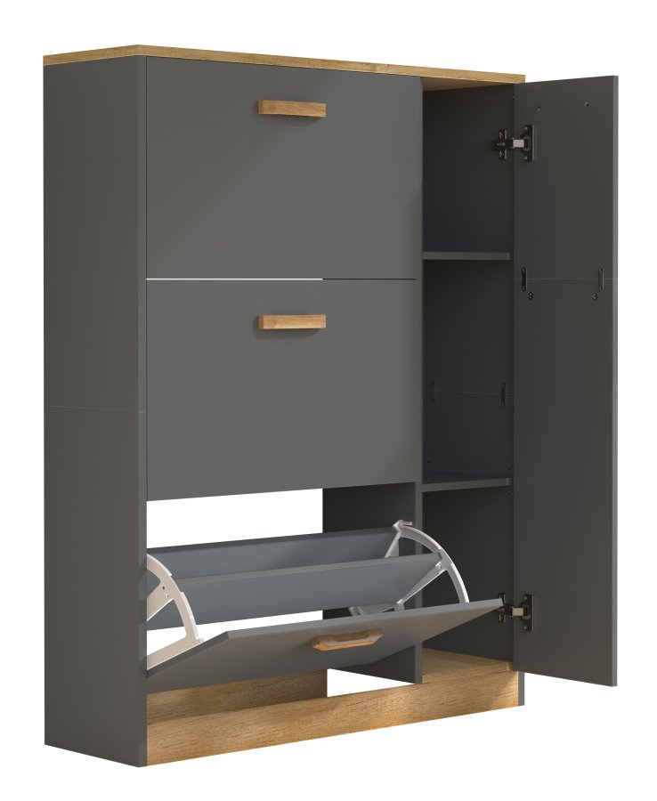 VCM NORDIC Halom L skoskab, m. 4 lger - antracitgr/natur tr