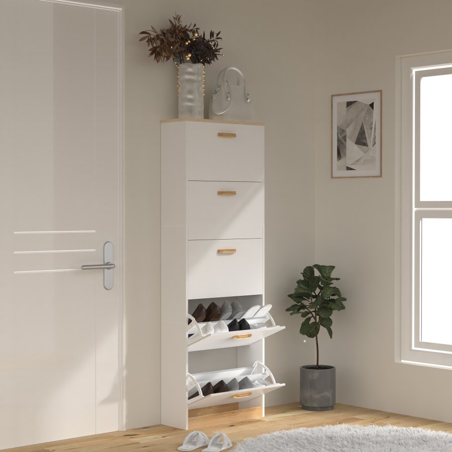 VCM NORDIC Halom XL skoskab, m. 5 lger - hvid/natur tr