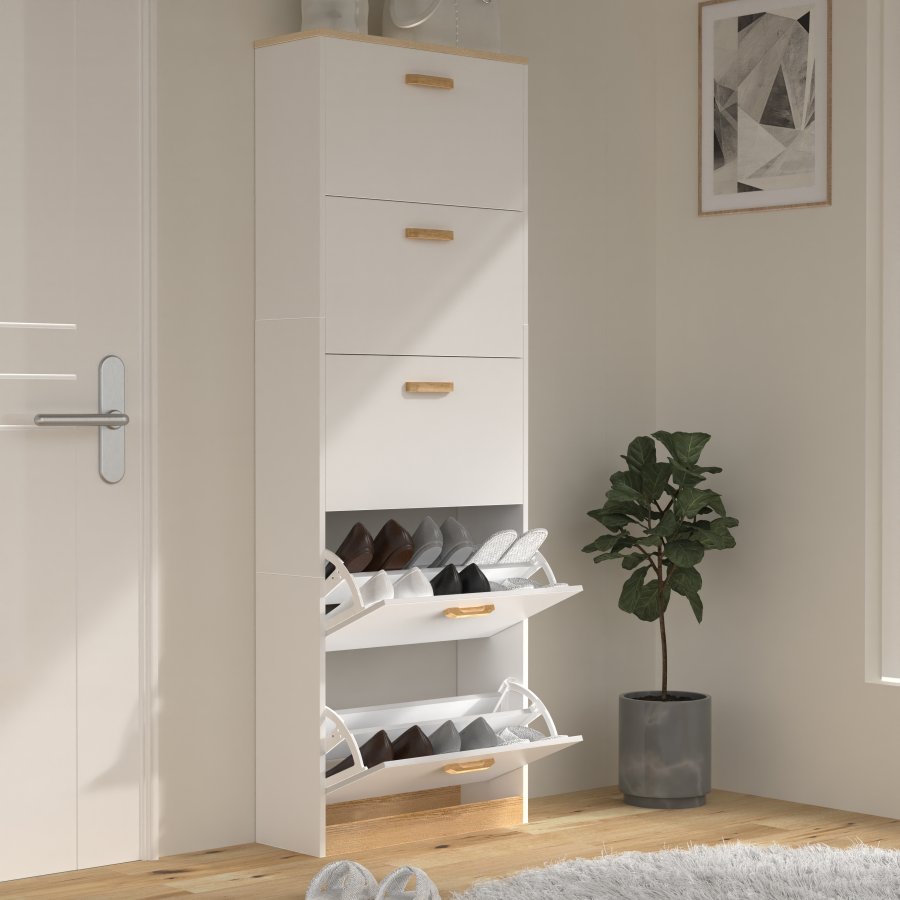 VCM NORDIC Halom XL skoskab, m. 5 lger - hvid/natur tr