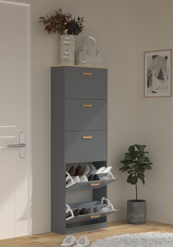 VCM NORDIC Halom XL skoskab, m. 5 lger - antracitgr/natur tr