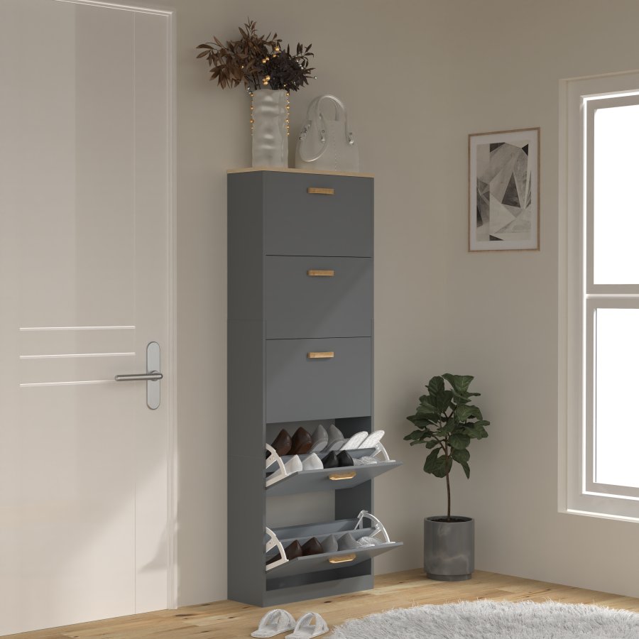 VCM NORDIC Halom XL skoskab, m. 5 lger - antracitgr/natur tr