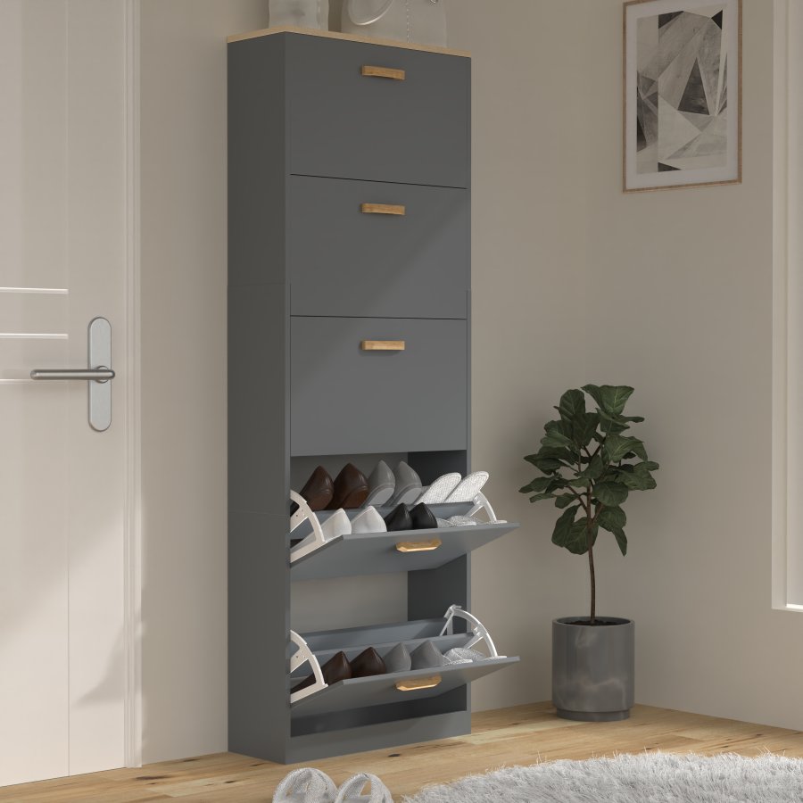 VCM NORDIC Halom XL skoskab, m. 5 lger - antracitgr/natur tr