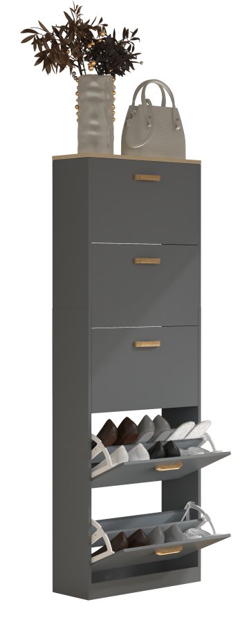 VCM NORDIC Halom XL skoskab, m. 5 lger - antracitgr/natur tr