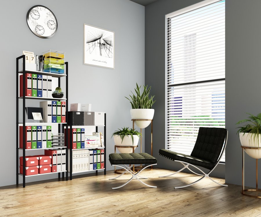 VCM NORDIC Flakos kontorreol, m. 3 hylder - hvid tr og metal