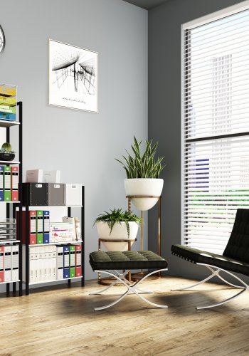 VCM NORDIC Flakos kontorreol, m. 5 hylder - hvid tr og metal