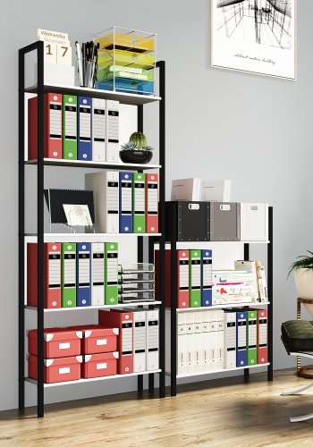 VCM NORDIC Flakos kontorreol, m. 5 hylder - hvid tr og metal