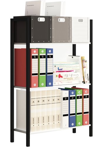 VCM NORDIC Flakos kontorreol, m. 3 hylder - hvid tr og metal