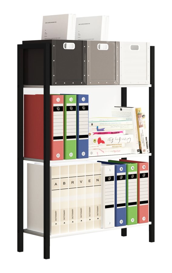 VCM NORDIC Flakos kontorreol, m. 3 hylder - hvid tr og metal