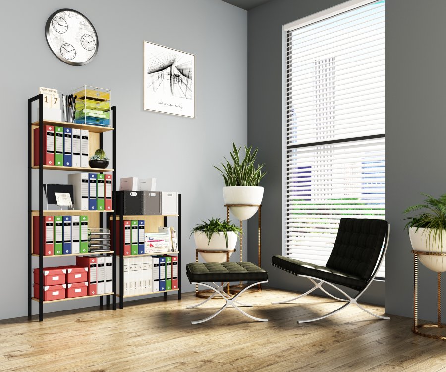 VCM NORDIC Flakos kontorreol, m. 3 hylder - natur tr og metal