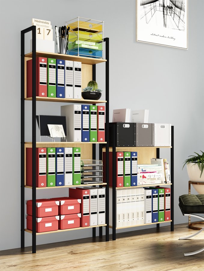 VCM NORDIC Flakos kontorreol, m. 5 hylder - natur tr og metal