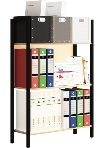 VCM NORDIC Flakos kontorreol, m. 3 hylder - natur tr og metal